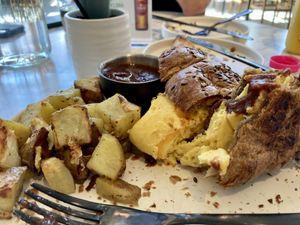 I was soo excited for my Breakfast Croissant with Just Egg and V Cheddar, that I forgot to take a photo before diving in 😩 it was beautiful and delicious .  at Love Life Cafe in Miami