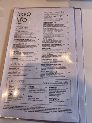Menu  at Love Life Cafe in Miami