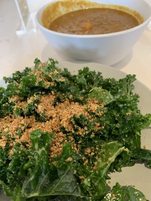 Kale salad and lentil soup  at Love Life Cafe in Miami