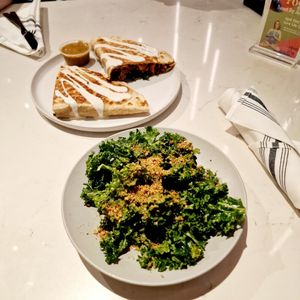 Quesadilla and kale salad at Love Life Cafe in Miami