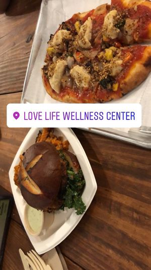 Pizza & burger  at Love Life Cafe in Miami