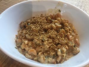Mac and cheese- lentil macaroni, Alfredo cheesy sauce and Parm crumble at Love Life Cafe in Miami