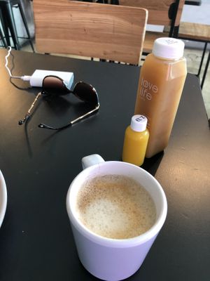 This oat cappuccino is to die for and their juices are amazing too. Get yourself a ginger shot to burn off viruses. 🤗 at Love Life Cafe in Miami