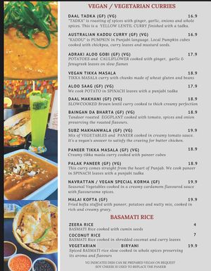 Mains menu  at Eden Garden Indian Cuisine in South Brisbane