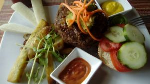 Lentil patty burger at Clorofila in Playa Del Carmen