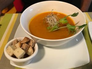 Carrot soup - Soup of the day at Clorofila in Playa Del Carmen