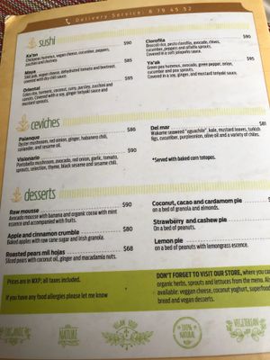 Menu at Clorofila in Playa Del Carmen