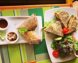 Sandwich and burrito  at Clorofila in Playa Del Carmen