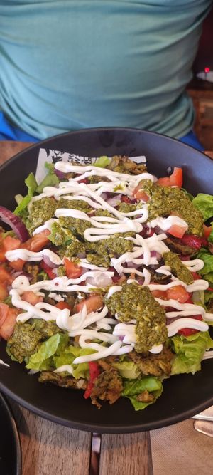 Green burger as a salad at Charlie's Raw Squeeze in Greenslopes