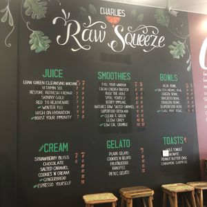 Menu at Charlie's Raw Squeeze in Greenslopes