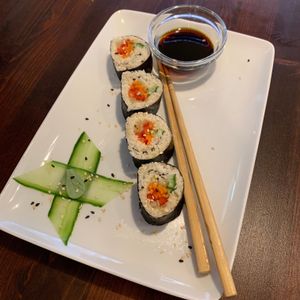 Raw Vegan Sushi w Tamari Sauce & Wasabi at Slow Foodiez in Budapest