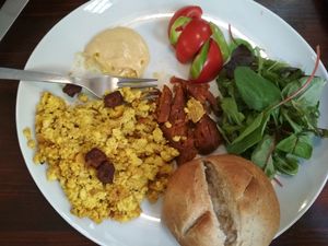 Hungarian brunch plate, as served in November 2018. at Slow Foodiez in Budapest