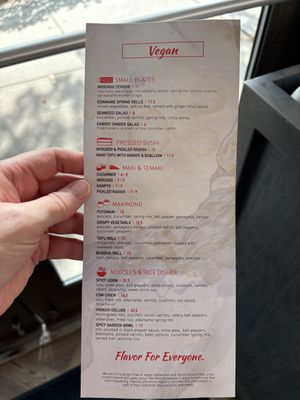 Vegan Menu  at CO Sushi in Myrtle Beach