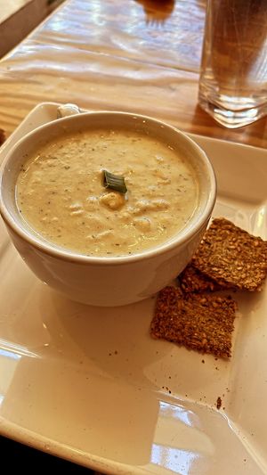 the calm chowder… corn chowder! so good!!  at Right Path Organic Cafe in New London