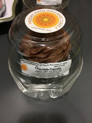 Vegan chocolate cupcake at Right Path Organic Cafe in New London