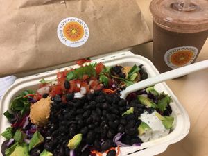 Perspective Bowl and Love Smoothie delivered to my office by Uber Eats.  at Right Path Organic Cafe in New London