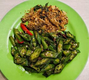 Lady fingers and some cereal mushroom, recommend at New Joy Deli in Johor Bahru