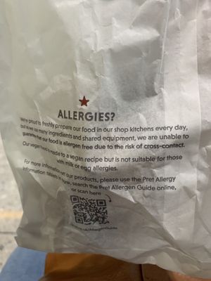 Disclaimer: vegan items not suitable for those with allergies  at LHR - Pret A Manger - T4 & 5 in West London
