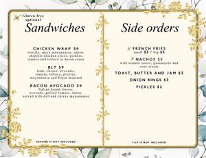 Sandwiches Menu at Lands in Love - Vegan Hotel & Resort in Alajuela