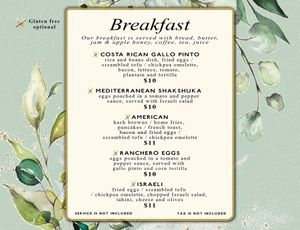 Breakfast Menu at Lands in Love - Vegan Hotel & Resort in Alajuela