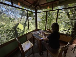 table with a view  at Lands in Love - Vegan Hotel & Resort in Alajuela