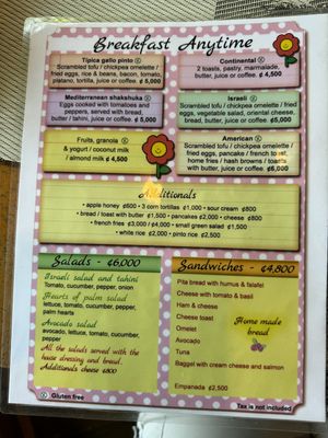 Menu of roadside cafe  at Lands in Love - Vegan Hotel & Resort in Alajuela