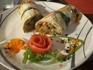 Mediterranean Wrap from hotel restaurant   at Lands in Love - Vegan Hotel & Resort in Alajuela
