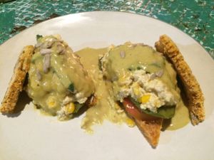 tofu scramble sandwich with carrot bread  at Pituq - Ikan Duyung in 