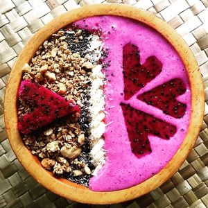 dragon fruit bowl - they have a set breakfast with 1 dish, 1 bowl and 1 coffee/juice. Huge servings and delicious! at Pituq - Ikan Duyung in 