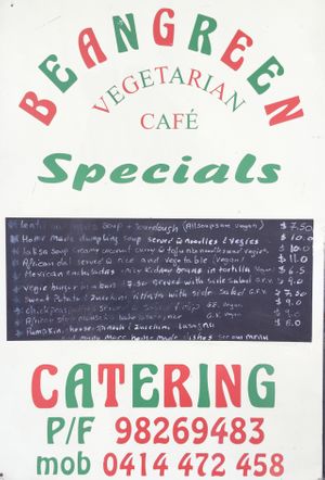 Specials board at Beangreen Vegetarian Cafe in South Yarra