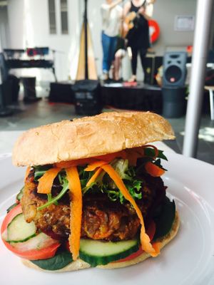 Vegie Burger (vegan) at Beangreen Vegetarian Cafe in South Yarra