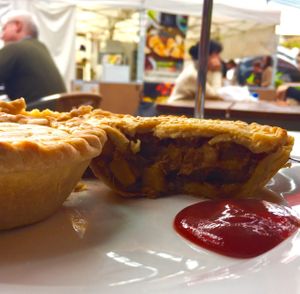 Shitake and potato pie and chickpea curry pie at Beangreen Vegetarian Cafe in South Yarra