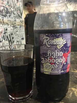 Delicious cherry vanilla soda at Ronny's Pizza in Tbilisi