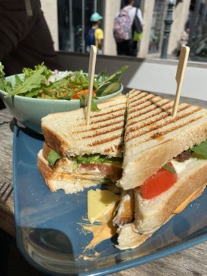 Club sandwich (12+ euros) - super yummy!  at Veggiezz - Am Salzgriess in Vienna