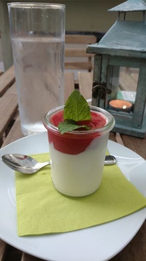 Tofu cream and berries dessert at Veggiezz - Am Salzgriess in Vienna