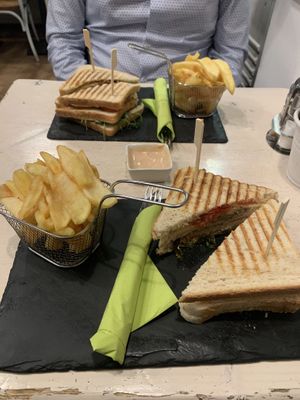 Club sandwiches, special in the front  at Veggiezz - Am Salzgriess in Vienna