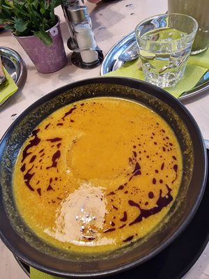 Pumpkin soup at Veggiezz - Am Salzgriess in Vienna