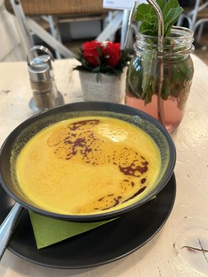 Pumpkin soup  at Veggiezz - Am Salzgriess in Vienna