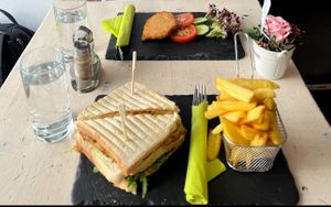 Schnitzel, small (top) and clubhouse sandwich (bottom)  at Veggiezz - Am Salzgriess in Vienna