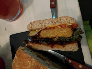 smoky burger with lupin-patty and wholemeal bun at Veggiezz - Am Salzgriess in Vienna