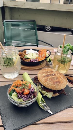 Smoky burger and seitan gyros bowl at Veggiezz - Am Salzgriess in Vienna