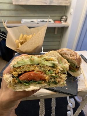 This burger with GF bun sooooo yummy at Veggiezz - Am Salzgriess in Vienna