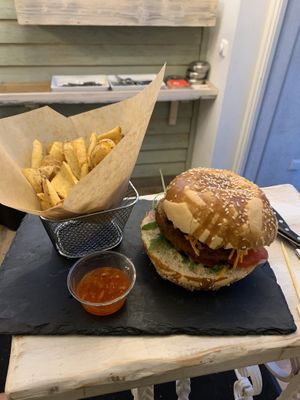 French fries is amazing, and they charge for every single sauce!!! at Veggiezz - Am Salzgriess in Vienna