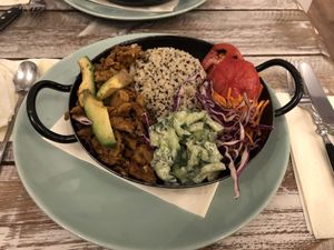 Quinoa with soy meat and veggies at Veggiezz - Am Salzgriess in Vienna