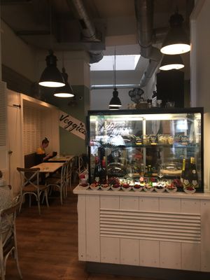 Inside food display at Veggiezz - Am Salzgriess in Vienna