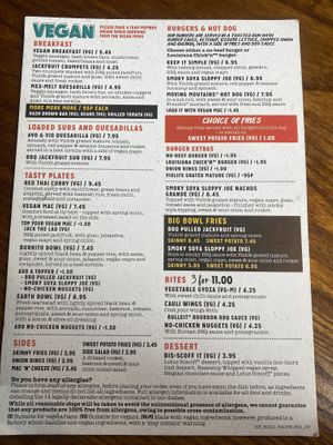 vegan menu  at The Phoenix in Coventry