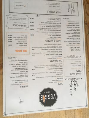 Menu at The Veggie Cafe in Ilkley
