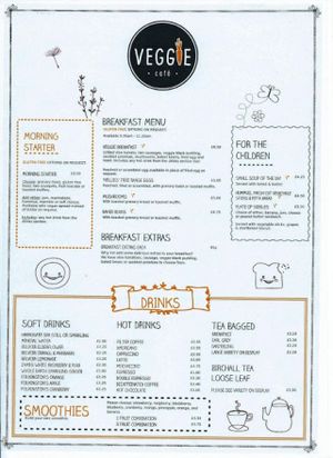 Menu at The Veggie Cafe in Ilkley