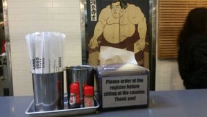 order at the register  at Ramen Hood in Los Angeles