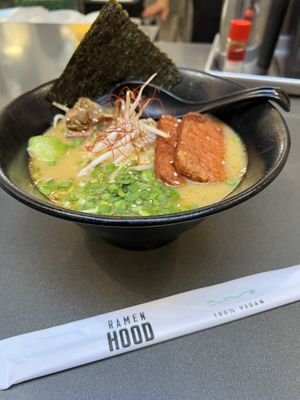 Spicy “pork” ramen- sooo good!  at Ramen Hood in Los Angeles